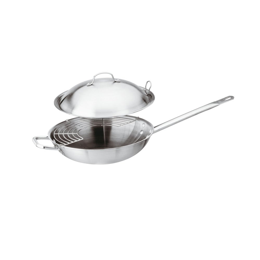 Wok inox ø cm.32 con griglia e coperchio
