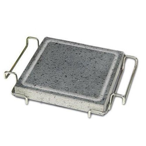Pietra lavica convivio cm.21x21 quadrata con stand inox fisso