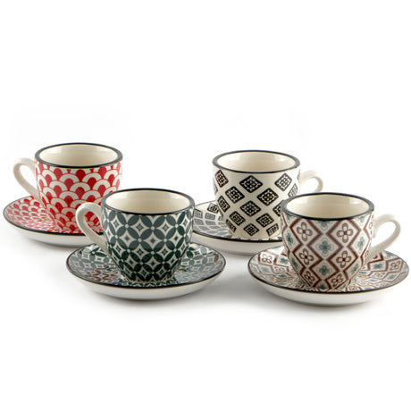 Tazza caffe' con piatto mosaik cl.9 confezione 4 tazze con 4 decori assortiti