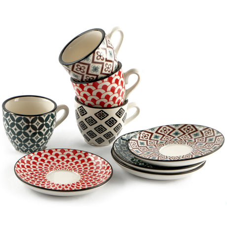 Tazza caffe' con piatto mosaik cl.9 confezione 4 tazze con 4 decori assortiti
