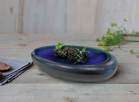 PIATTO OVALE ALTO MADEIRA CM.26X22 NERO/BLU FENIXE