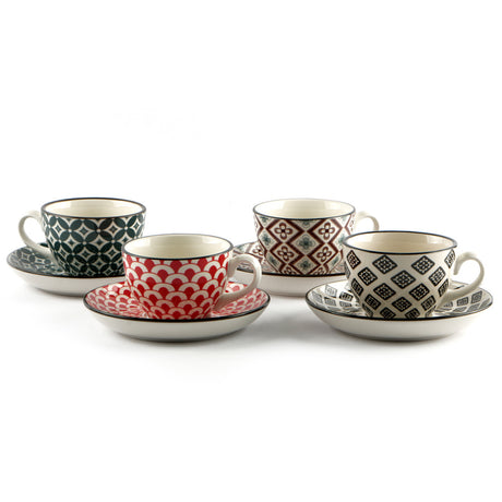Tazza cappuccino con piatto mosaik cl.16 confezione 4 pezzi decori assortiti