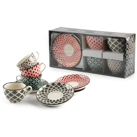 Tazza cappuccino con piatto mosaik cl.16 confezione 4 pezzi decori assortiti