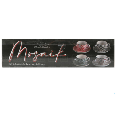 Tazza cappuccino con piatto mosaik cl.16 confezione 4 pezzi decori assortiti