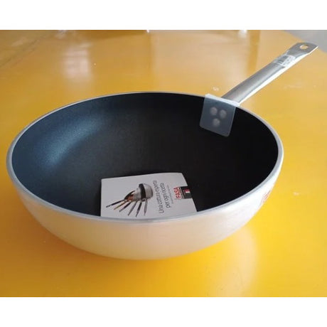 WOK ALLUMINIO ANTIADERENTE 1 MANICO Ø CM.28 FONDO PIATTO H.9.5
