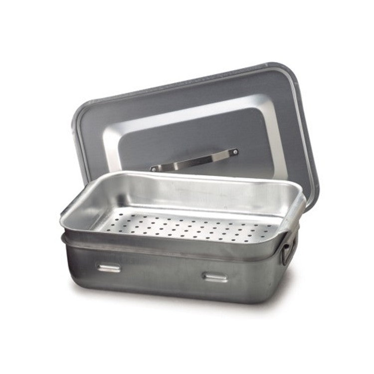 Vaporiera alluminio rettangolare con coperchio cm.35x26