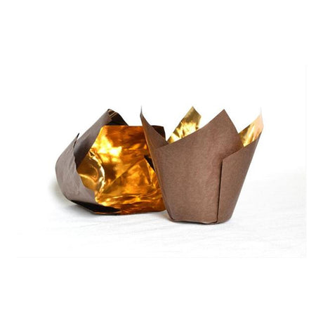 Pirottini per muffin monouso tulip cup marrone/oro pz.100