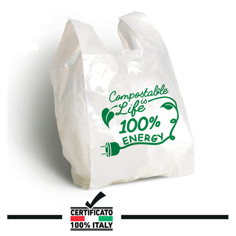 Borsetta biodegradabile compostabile cm.28+14x50 pz.500 bianco