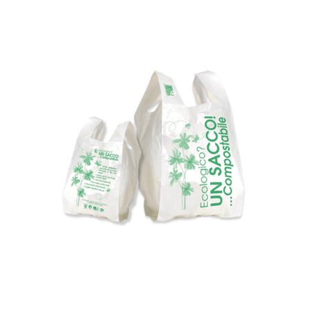 Borsetta biodegradabile compostabile cm.28+14x50 pz.500 bianco