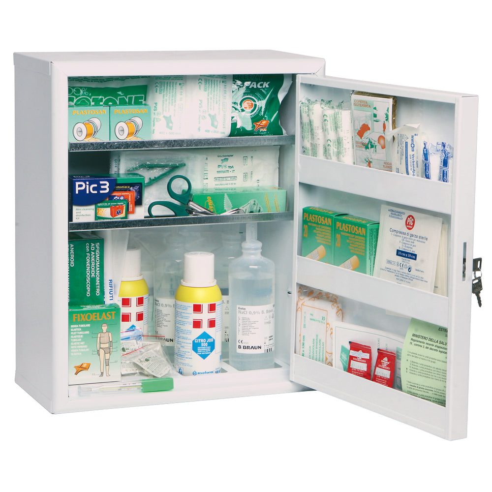 Armadio pronto soccorso laccato+pacco medicazione