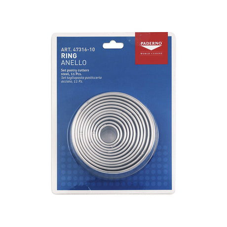 SET TAGLIAPASTA INOX AD ANELLO DA Ø CM.2 A Ø CM.10 SET 11 PEZZI