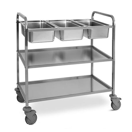 Carrello inox per sbarazzo con 3 bacinelle gn 1/1 e 2 ripiani