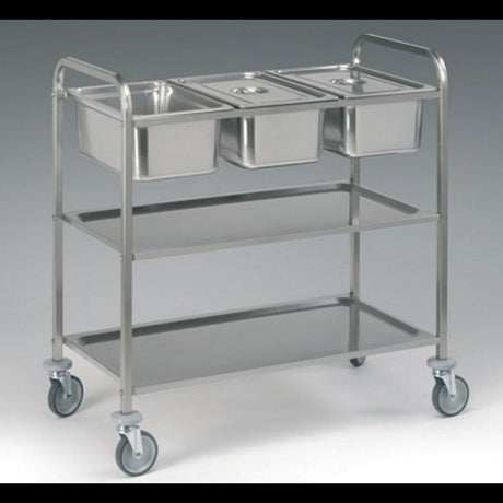Carrello inox per sbarazzo con 3 bacinelle gn 1/1 e 2 ripiani