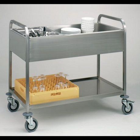 Carrello inox per sbarazzo con 3 bacinelle gn 1/1 e 1 ripiano